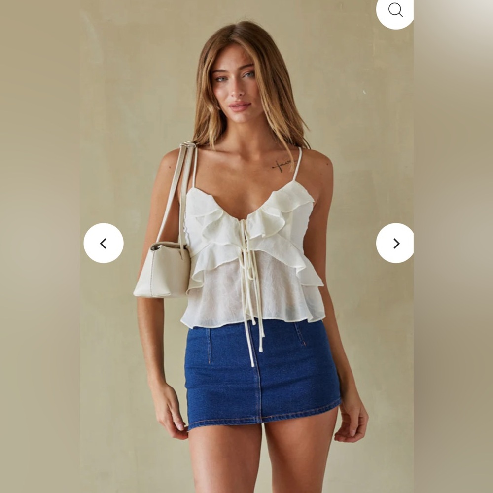 American Threads (from editorial) Dina Tiered Ruffle Tie Tank Top white, size S
